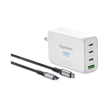 Gigastone 130W GaN氮化鎵四孔充電器白+C to C 100W快充傳輸線(iPhone17/MacBook筆電PD/Switch)