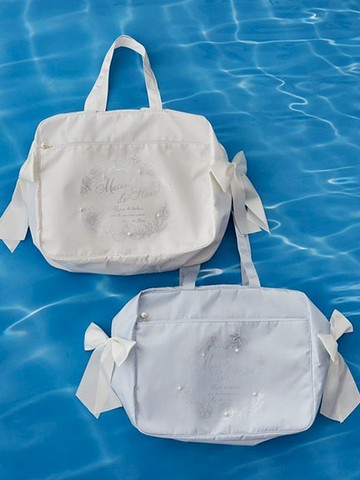 海洋風貝殼印花珍珠雙側絲帶手提旅行袋(08000626100) - Maison de FLEUR