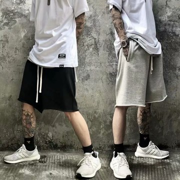 素色棉短褲男 高品質休閒短褲 情侶鬆緊褲 沙灘褲 寬鬆短褲 個性滑板褲男 五分褲 休閒短褲（KCZK34）【壹號站】
