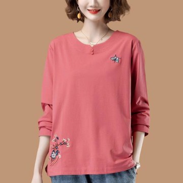 打底衫女中年媽媽可外穿長袖t恤純棉中老年遮肚顯瘦洋氣春裝上衣