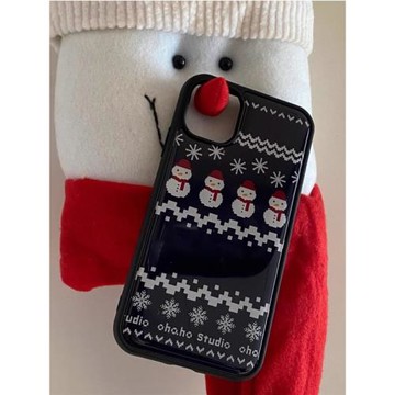 可愛深藍雪人創意氛圍少女ins風適用iphone17/16pro/15promax手機殼蘋果14/13/12/11/XS黑框防摔保護套