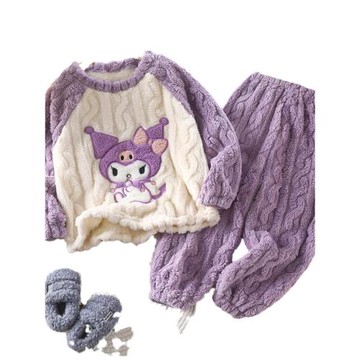 女童睡衣2025新款秋冬季珊瑚絨加絨加厚庫洛米女孩兒童內衣家