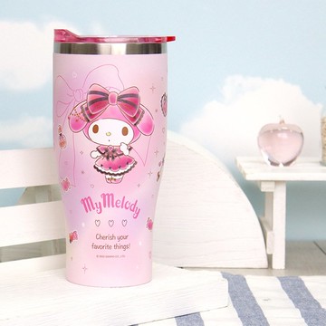 【Sanrio 三麗鷗】不鏽鋼真空酷樂杯900ml-愛心系列-美樂蒂