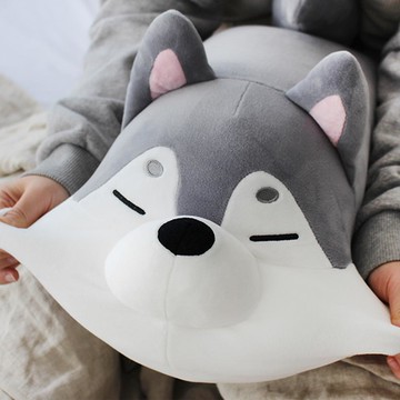 mochi town 麻糬娃娃 狗狗 哈士奇 抱枕  1個  哈士奇 灰色 + 白色  180mm