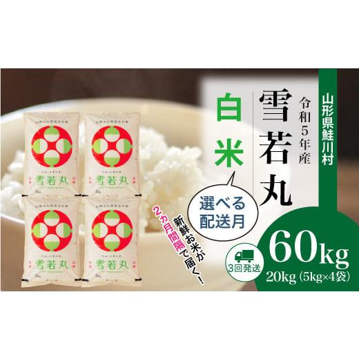 令和5年産 雪若丸  定期便 60?（20kg×2カ月間隔で3回お届け） ＜配送時期指定可＞ 山形県 鮭川村