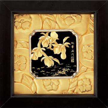 開運陶源雅鑑鑫品 【如意系列-福祿壽桃】桃李滿門  純金箔畫 24x 24 cm