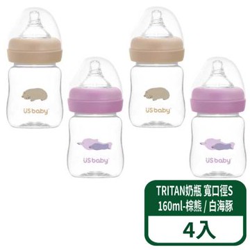 【優生】真母感TRITAN奶瓶 寬口徑S 160ml-棕熊 / 白海豚 4入