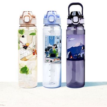 【Maru 丸山製研】 Tritan彈蓋握把好提吸管隨身水壺1000ml-清透藍