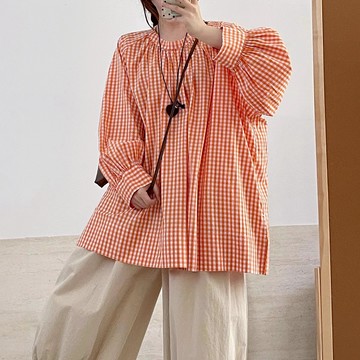 復古文藝風格格紋上衣407657
