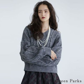 〚Green Parks〛彩色混紗流蘇麻花編織V領針織衫
