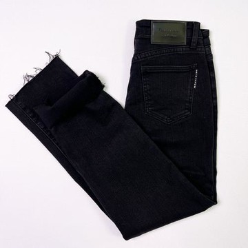 花匣子冬季55976顯瘦彈力加絨修身高腰九分煙管黑灰小直筒牛仔褲