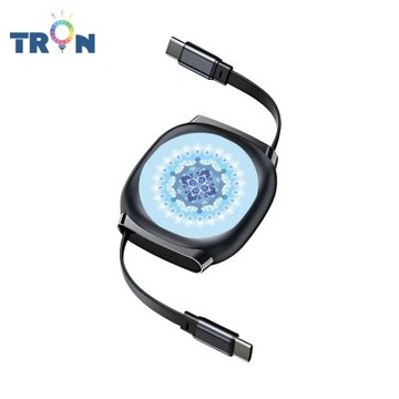 TRON 100W Type-C 伸縮快充線 1M 鈦黑色 圓形花磚A-3 4檔長度調整 可充筆電 適用i15以上手機 平板