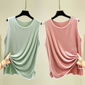 莫代爾大背心女士寬松家居無袖T恤冰絲可外穿大碼睡衣上衣打底衫