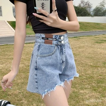 淺藍色牛仔褲 高腰短褲 牛仔短褲女 寬鬆褲子 顯瘦牛仔短褲 闊腿褲女 a字褲 熱褲 女生牛仔短褲 韓版短褲 休閒短褲女