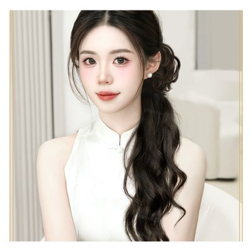 【台灣發貨】 假发马尾女 新中式抓夹 古风汉服假发辫子 仿真式 旗袍国风微卷低马尾 側馬尾 新中式馬尾