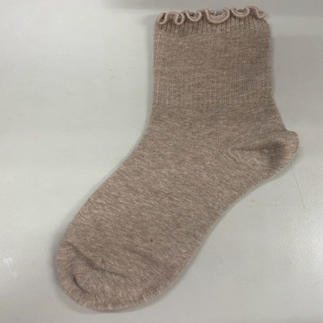 木耳邊少女襪-亞麻棕M22-26cm