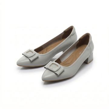 芯太軟 質感方釦真皮尖頭低跟鞋 灰藍 (633119)