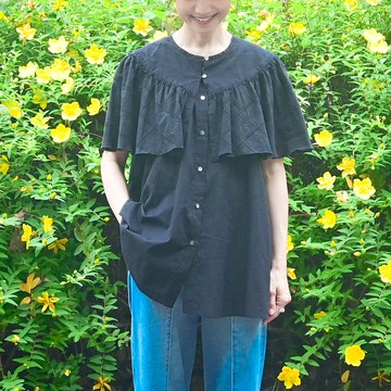 斗篷袖襯衫-natural 3WAY 設計 - 黑色