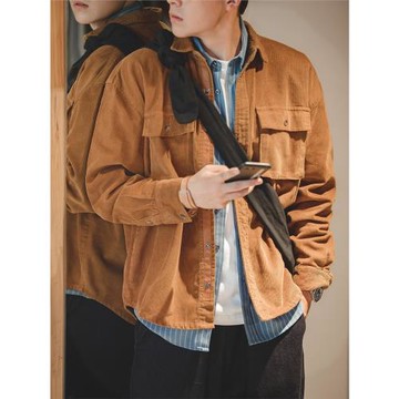馬登工裝秋季日系復古燈芯絨襯衫男寬松休閑口袋外穿夾克襯衣外套
