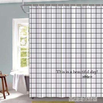 北歐INS風格子浴簾洗手間防水隔斷簾子淋浴房加厚擋水門簾免打孔 年終特惠