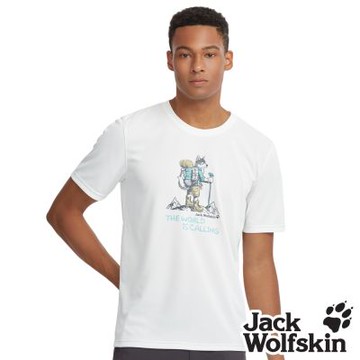【Jack wolfskin 飛狼】男 探險狼魂印花 圓領短袖排汗衣 T恤『白』