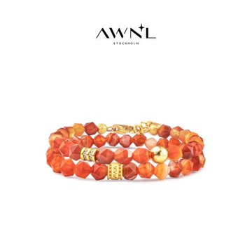 AWNL北歐M隕石幸運之輪橙紅瑪瑙雙層手鏈女小眾新年禮物送女友