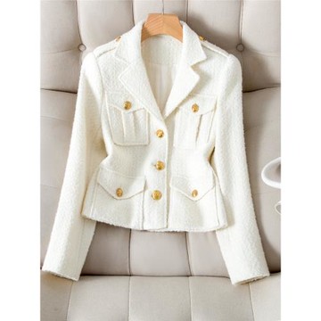 篙回頭率英倫風優雅吸睛乳白色羊毛粗花呢法式輕奢短款小香風外套