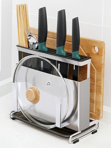 不銹鋼刀架廚房壁掛式筷子籠一體菜刀架砧板置物架鍋蓋刀具收納架