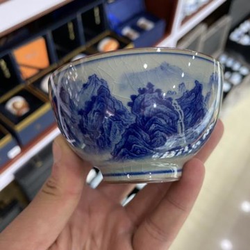 景德鎮青花瓷千里江山圖主人杯單杯品茗杯子功夫茶具陶瓷茶杯開片