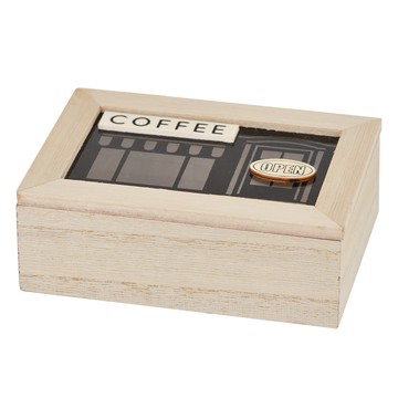 YU Living COFFE字樣木質掀蓋式收納盒 (原木色)