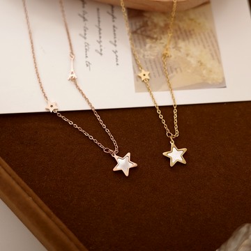 [鈦鋼.項鍊] 星星 貝母項鍊【UME】鎖骨鏈/頸鍊/鈦鋼項鍊 鍍18K金