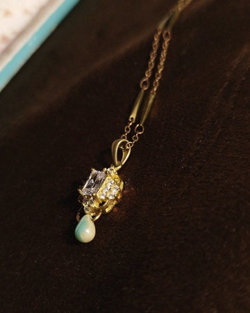 方形鑲鋯頸鍊 - 黃銅項鍊 / 可客製長度