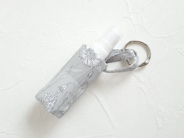 【BAC/ 酒精噴瓶隨身袋】灰色花草 防水尼龍布 可調長短可掛!