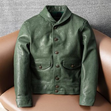 哥薩克頭層混種羊皮 植糅真皮皮衣男士修身真皮皮夾克秋冬外套青