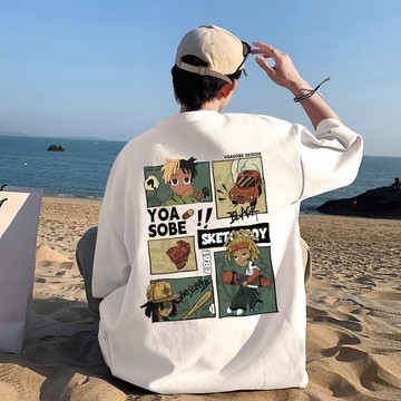 𝒚𝒐𝒖𝒓® 𝒔𝒕𝒖𝒅𝒊𝒐|S-3XL 卡通 純棉 薄款 T恤 短袖T恤 寬鬆 落肩 五分袖 A649