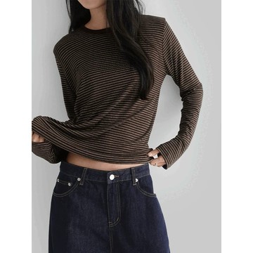 Codibook｜韓國 MAENIQUE 簡約V領條紋長袖T恤［預購］長袖上衣 T恤 女裝
