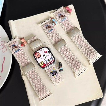 卡通掛飾磁吸尼龍錶帶 適用於Apple watch10 錶帶 iwatch錶帶 全系列通用錶帶 當季錶帶