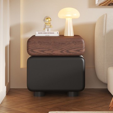 免運 可開票 超低價 中古風新款實木床頭櫃簡約現代床邊櫃小型輕奢收納皮質臥室儲物櫃 快速發貨