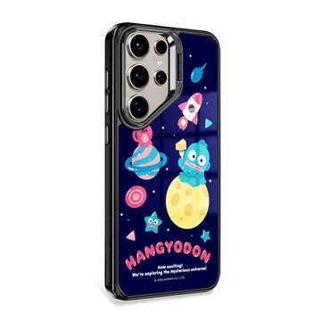 三麗鷗 S25/S24/S23軍規防摔合金框隱形立架手機殼-宇宙漢頓-黑框