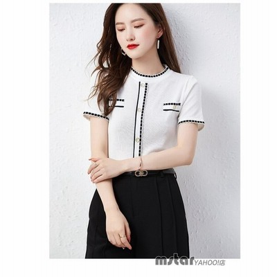 サマーニット レディース 半袖 ニット オフィス Ol 通勤 夏 白 通販 Lineポイント最大get Lineショッピング