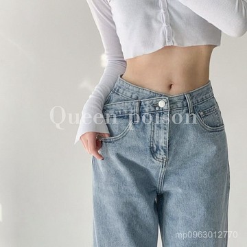 BA【限時特賣】牛仔褲女 牛仔長褲 高腰牛仔褲 牛仔寬褲 高腰褲 長褲女 設計感交叉腰頭牛仔褲女秋季新款高腰時尚韓版學生