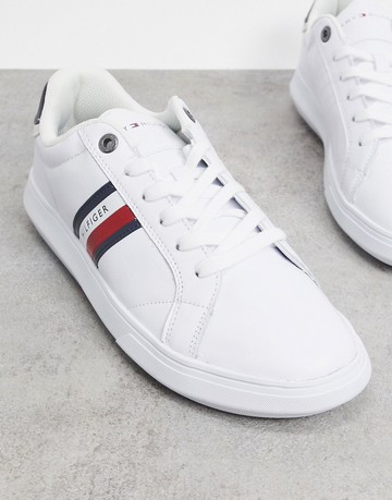 Tommy Hilfiger essential leather cupsole trainer in white with side flag logo