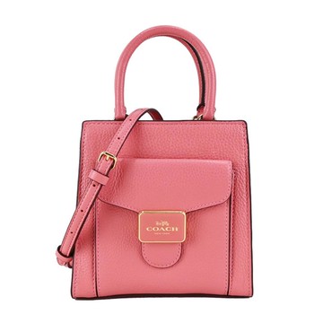 COACH 新款LOGO荔枝紋皮革手提/斜背兩用包（迷你/太妃糖粉） _廠商直送