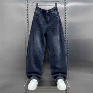 (免運)2024冬季爆款加絨牛仔褲男美式復古寬松闊腿褲直筒長褲潮牌彎刀褲