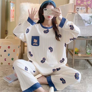 可外穿2025年新款睡衣女士大碼純棉長袖春秋款秋季女款家居服套裝