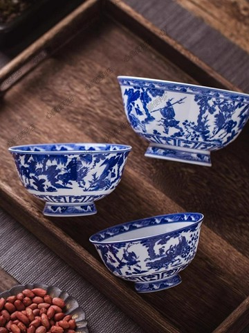 高檔景德鎮青花瓷碗中式傳統高腳飯碗陶瓷家用單個骨瓷喬遷送禮碗