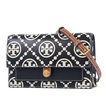 TORY BURCH 專櫃款 T MONOGRAM立體雙T翻蓋磁釦肩背斜背二用包-黑色