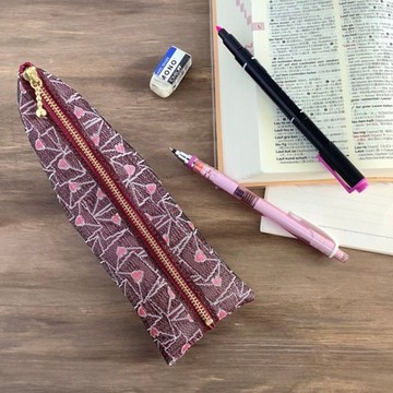 【情書】畳縁 四面錐形筆袋 信件 封筒 心形 胭脂色 酒紅色