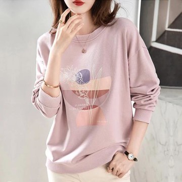 品牌外貿大牌清倉時尚女裝粉色衛衣女韓版印花設計感印花無帽上衣