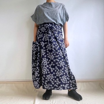 [獨一無二] 方形布裙 -浴衣布料，藏青色，鼓紋